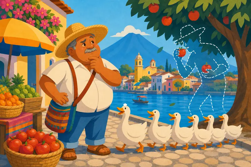Cover illustration for Twelve Apples and an Invisible Man, A0 Spanish story