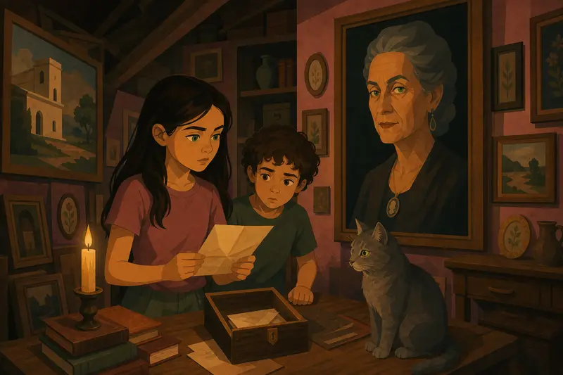 Cover illustration for The Cat Behind Grandma's Eyes, A1 Spanish story