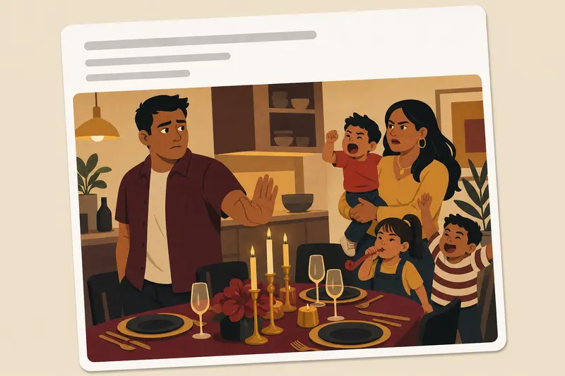 Cover illustration for AITJ for telling my sister she can't bring her three loud kids to my dinner party?, A2 Spanish story