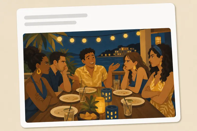 Cover illustration for AITJ for spoiling the ending of a TV show at dinner?, B1 Spanish story