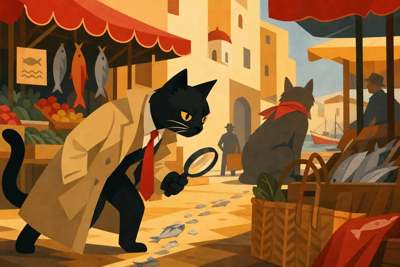 Cover illustration for The Cat in the Red Tie, A1 Spanish story