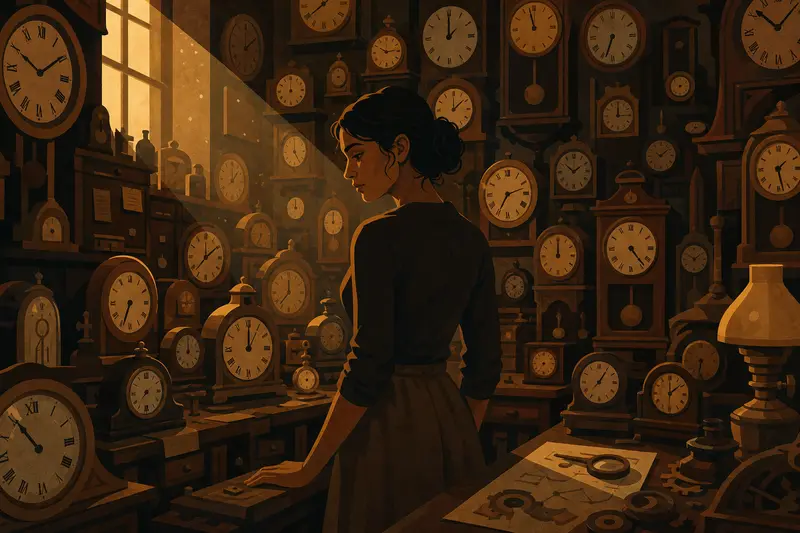 Cover illustration for Three Hundred Stopped Clocks, C1 Spanish story