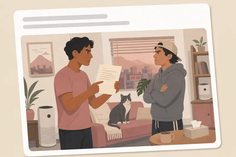 Cover illustration for AITJ for serving my unemployed brother with a formal thirty-day eviction notice because he brought a stray cat into my hypoallergenic home?, C1 Spanish story
