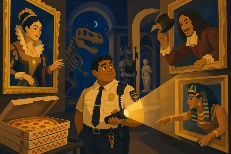 Cover illustration for Friday Night at the Museum, A2 Spanish story