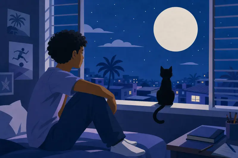 Cover illustration for The Cat Who Loved the Moon, A1 Spanish story