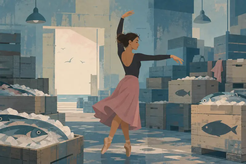 Cover illustration for She Dances with Fish, A1 Spanish story