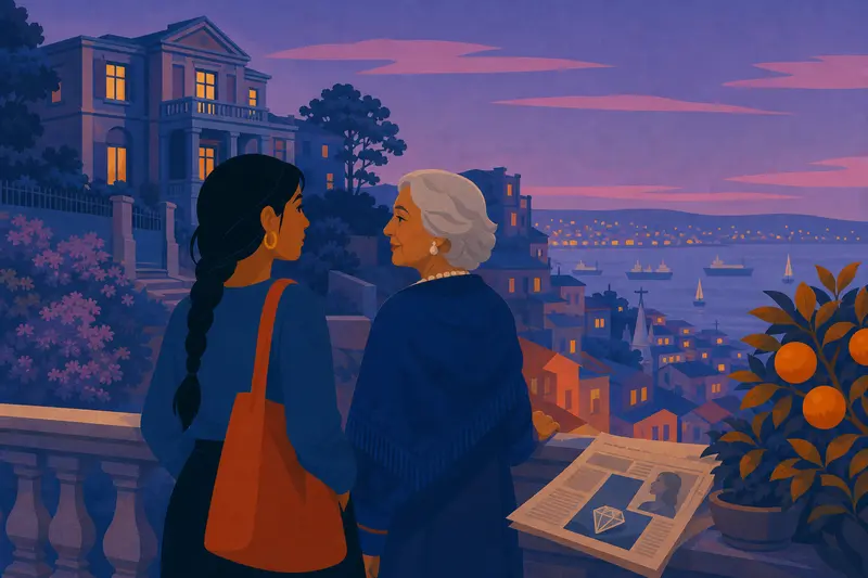 Cover illustration for The Lady on the Hill, A1 Spanish story