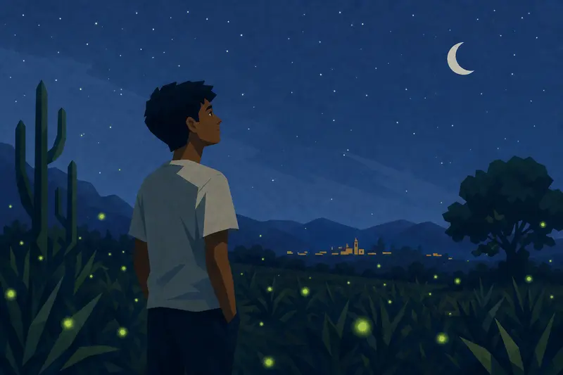 Cover illustration for A Thousand Green Lights, A1 Spanish story