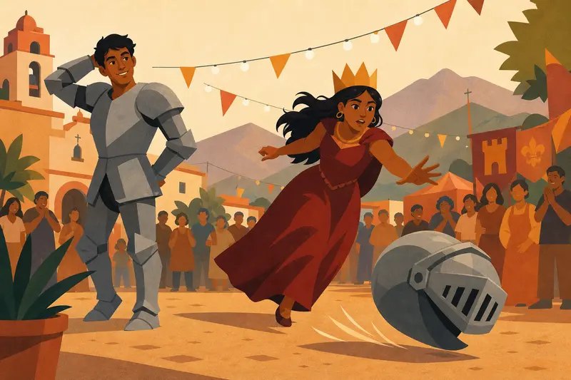 Cover illustration for The Knight Without a Helmet, B1 Spanish story