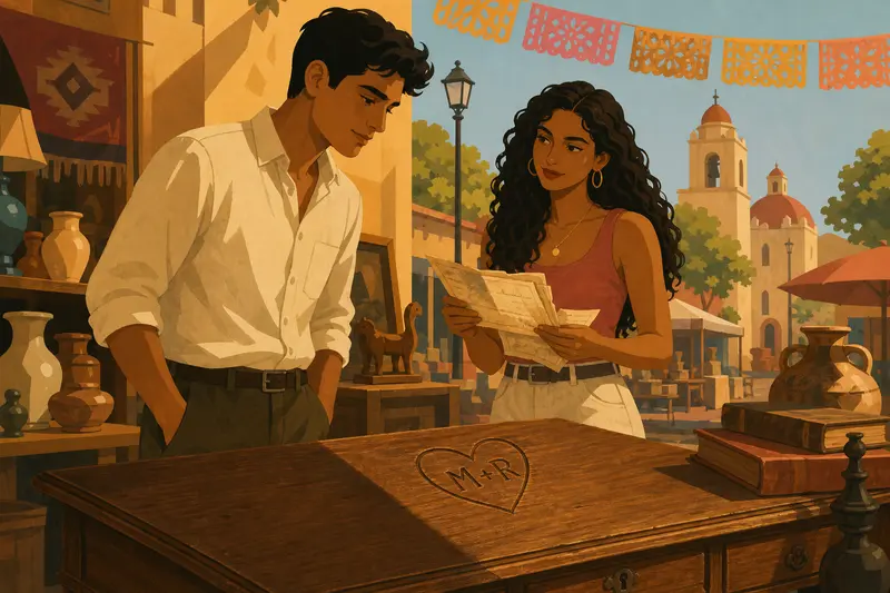 Cover illustration for The Initials in the Desk, A2 Spanish story