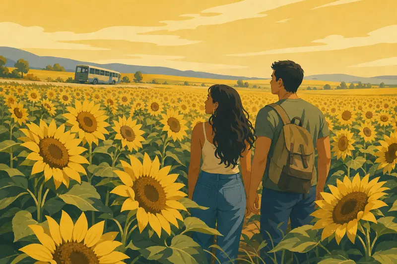 Cover illustration for The Yellow Field, A1 Spanish story
