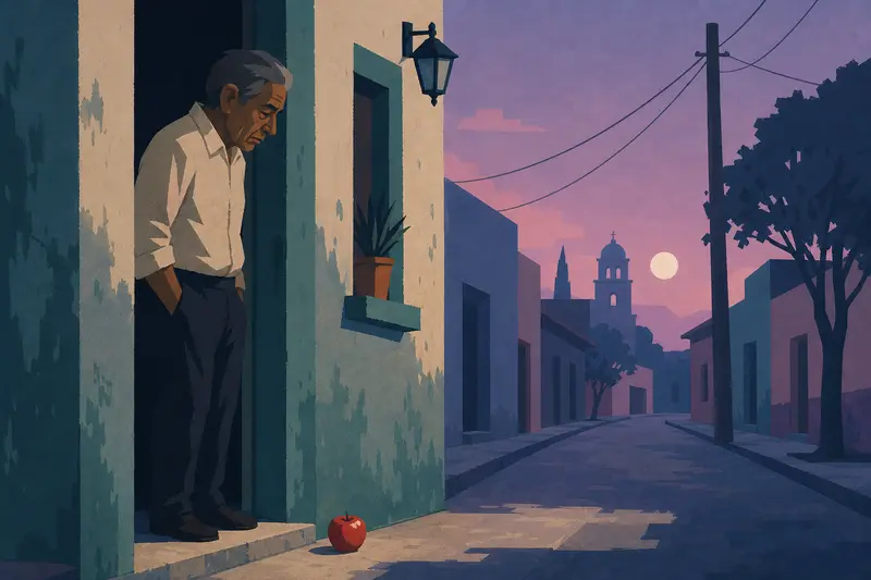 Cover illustration for The Red Apple Mystery, A0 Spanish story