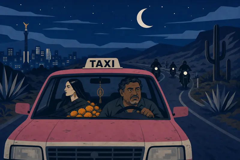 Cover illustration for The Midnight Passenger, B1 Spanish story