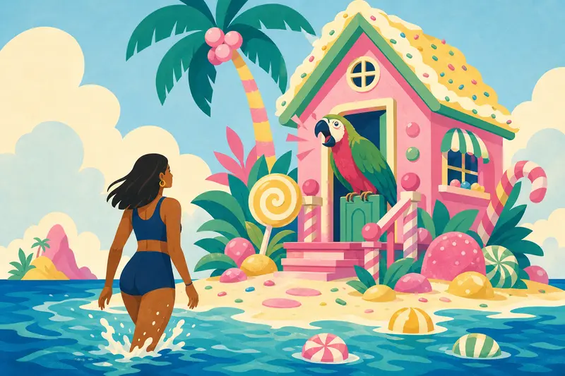 Cover illustration for The Candy Island, A1 Spanish story