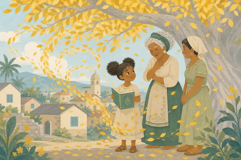 Cover illustration for The Girl in the Leaves, A0 Spanish story