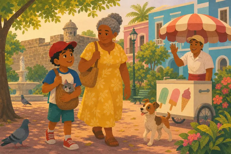 Cover illustration for One Meow, One Bark, A1 Spanish story