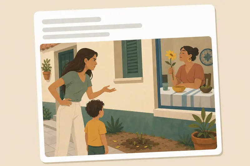 Cover illustration for AITJ for confronting my neighbor after she took my son's flower?, A0 Spanish story