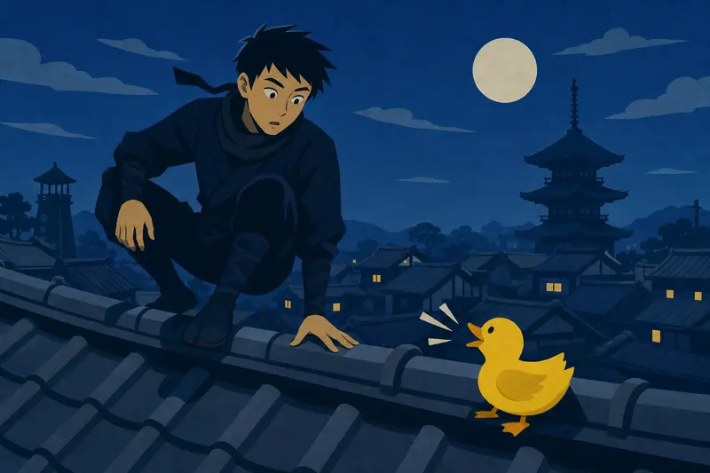 Cover illustration for The Ninja and the Yellow Duck, A1 Spanish story
