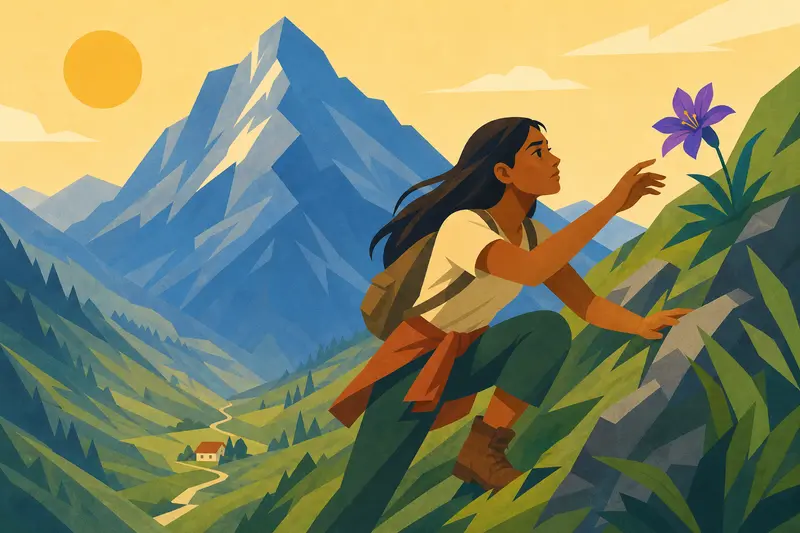 Cover illustration for The Flower on Blue Mountain, A1 Spanish story