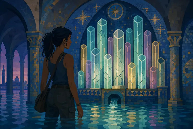 Cover illustration for The Glass Breath of the Adriatic, B2 Spanish story