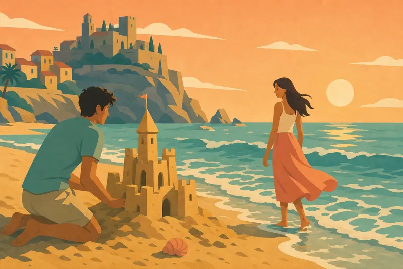 Cover illustration for The Castle and the Tide, A1 Spanish story