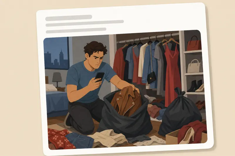 Cover illustration for AITJ for donating all of my ex-girlfriend's clothes to charity the day after she broke up with me by text?, B1 Spanish story
