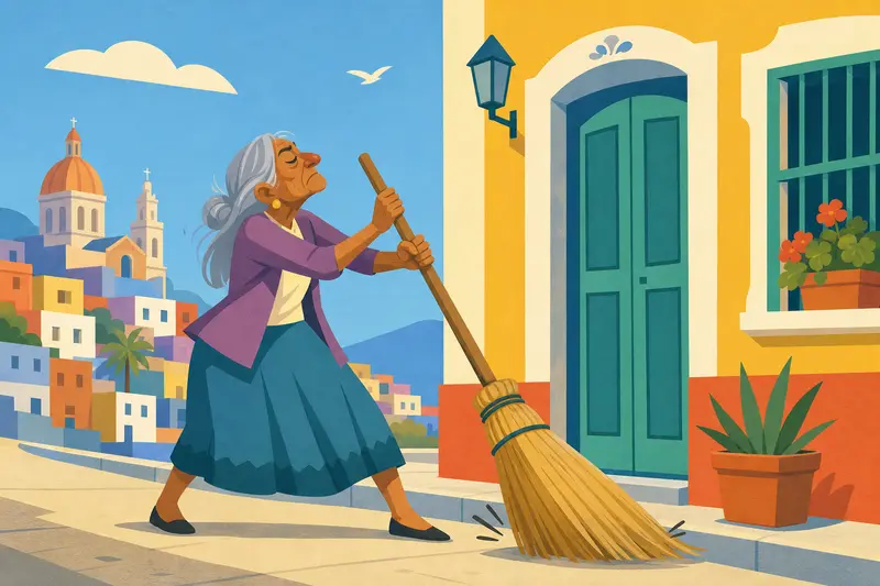 Cover illustration for The Broom That Won't Fly, A1 Spanish story
