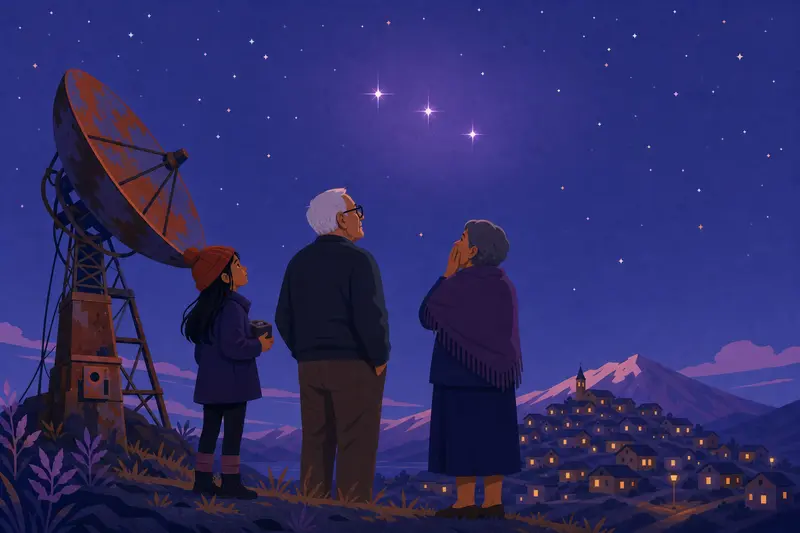 Cover illustration for Three Purple Lights, A1 Spanish story