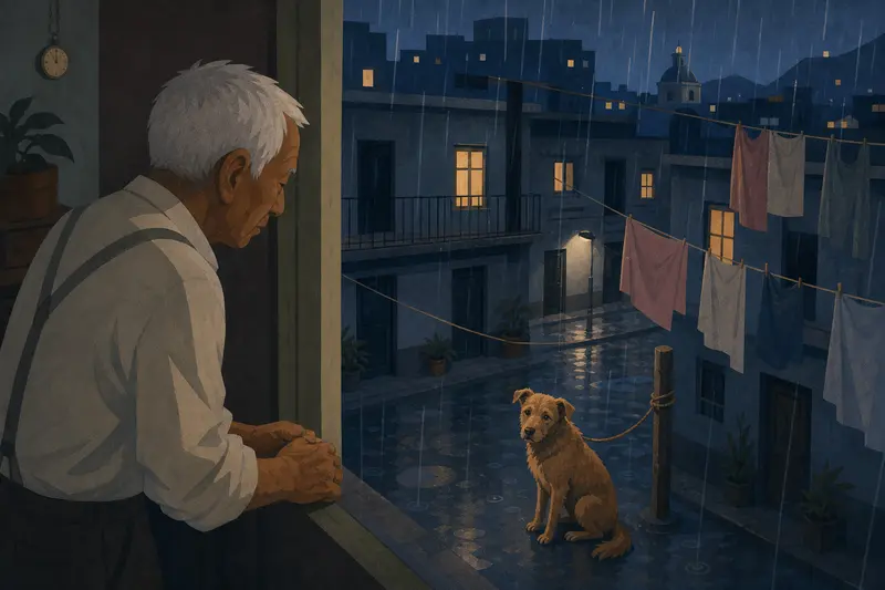 Cover illustration for The Rope in the Rain, B1 Spanish story