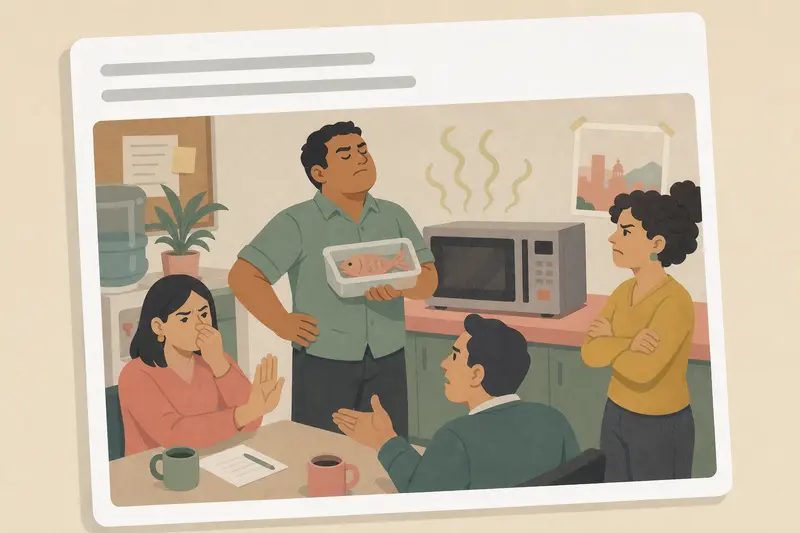 Cover illustration for AITJ for heating fish at the office every day?, A1 Spanish story
