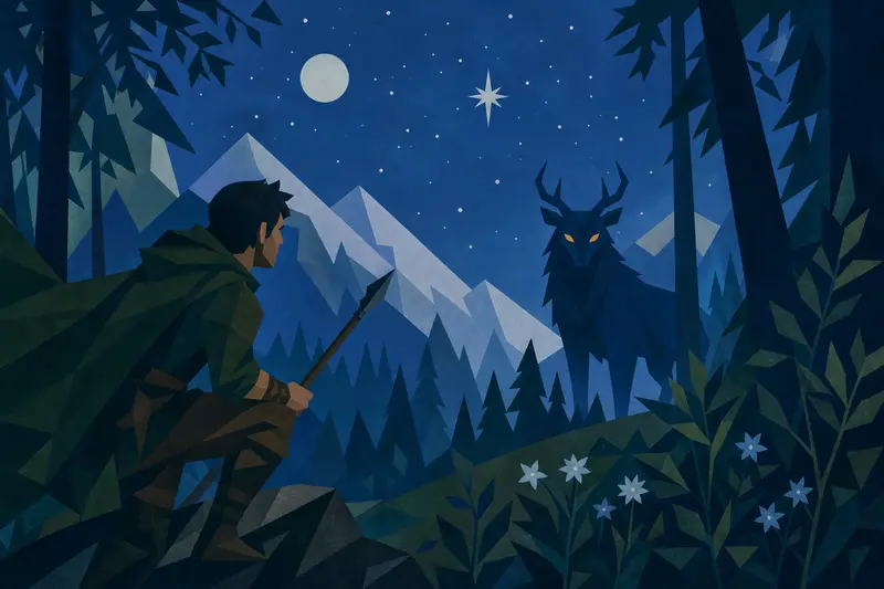 Cover illustration for The Hunter and the Lost Star, B1 Spanish story
