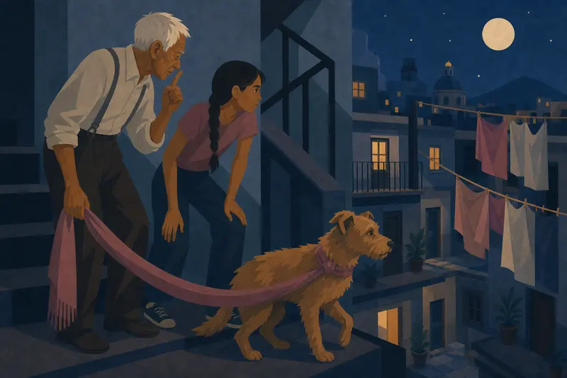 Cover illustration for The Scarf Leash, B1 Spanish story