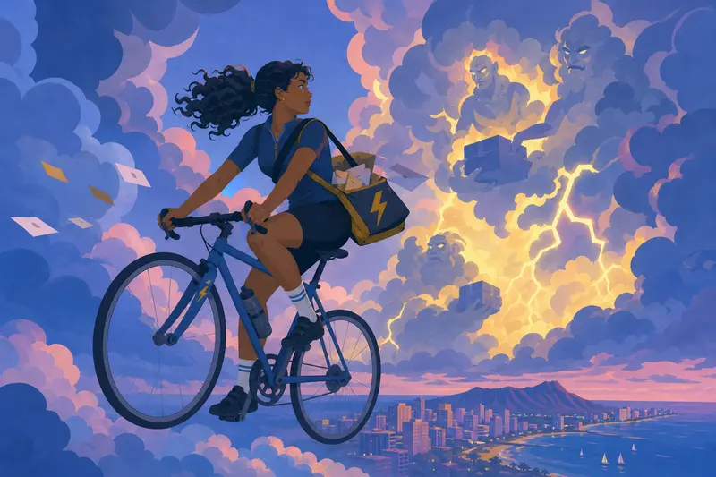 Cover illustration for The Courier Above the Clouds, B1 Spanish story
