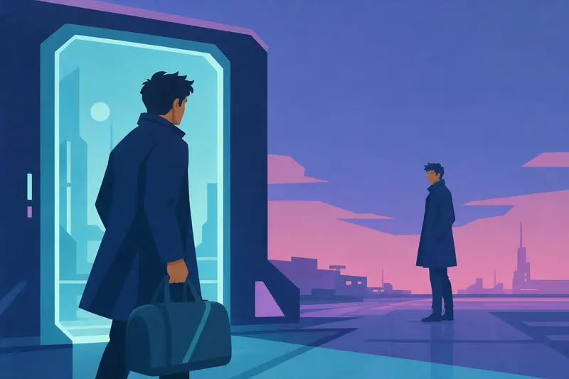 Cover illustration for The Man Who Left Himself Behind, B2 Spanish story