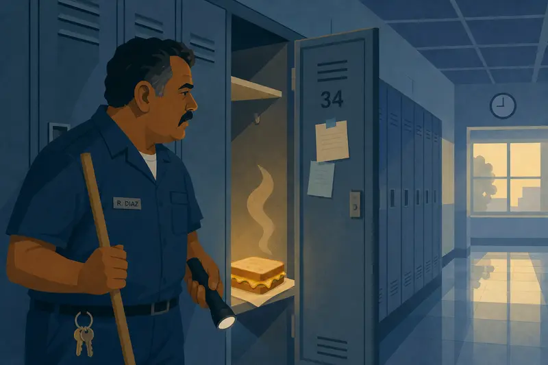 Cover illustration for The Warm Sandwich in Locker 34, A2 Spanish story