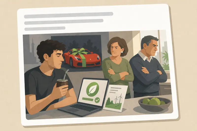 Cover illustration for AITJ for immediately selling the luxury sports car my parents bought me for graduation because it wasn't an electric vehicle, and donating the proceeds to a carbon-offset charity?, C1 Spanish story