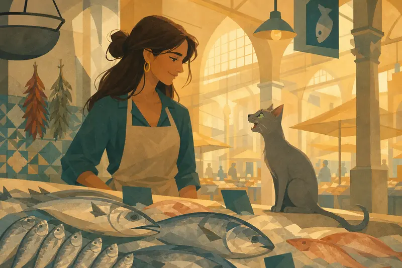 Cover illustration for The Tuesday Cat, A1 Spanish story