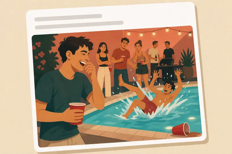 Cover illustration for AITJ for laughing when my friend fell into the pool instead of helping him?, B1 Spanish story