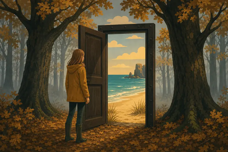 Cover illustration for The Door Between the Oaks, B1 Spanish story