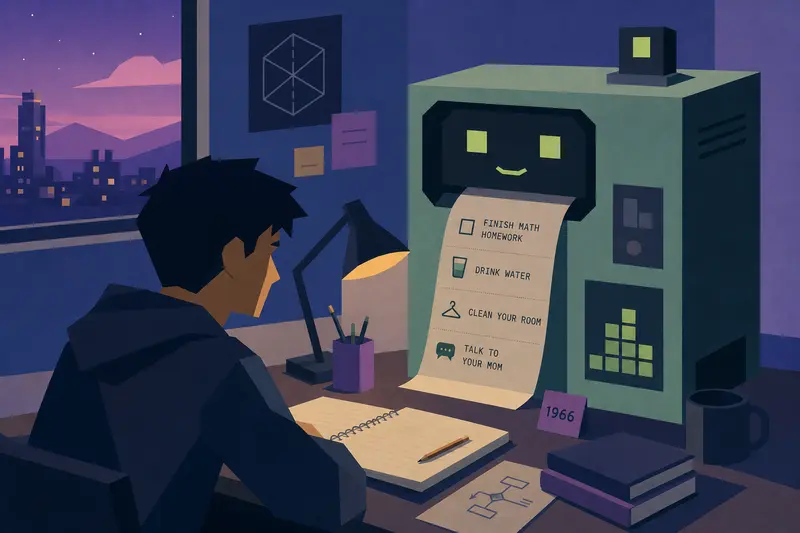 Cover illustration for The Homework Machine That Raised Him, B1 Spanish story