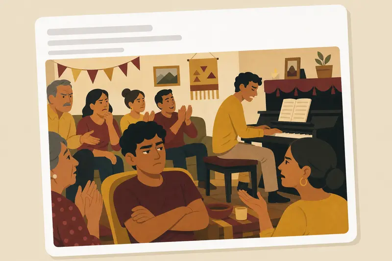 Cover illustration for AITJ for refusing to clap after my cousin's piano performance?, B1 Spanish story