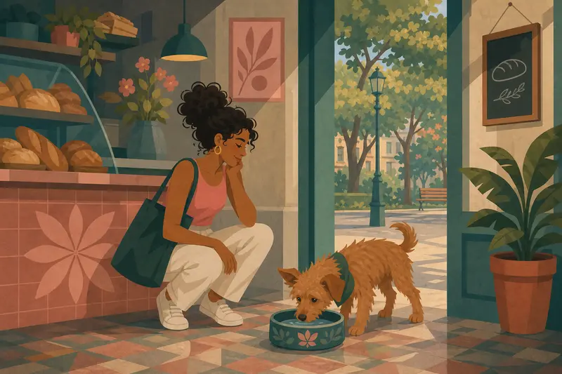 Cover illustration for The Water Bowl by the Door, A2 Spanish story
