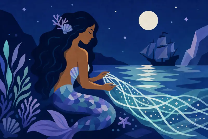 Cover illustration for The Siren Who Wove Light, B2 Spanish story
