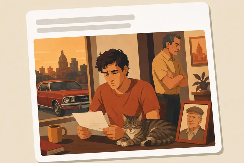 Cover illustration for AITJ for selling my grandfather's classic car to pay for my cat's surgery?, B2 Spanish story
