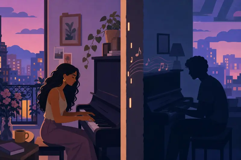 Cover illustration for The Wall Between Two Pianos, A1 Spanish story
