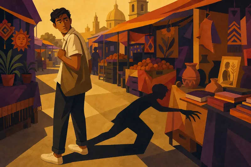 Cover illustration for The Hungry Shadow, B1 Spanish story