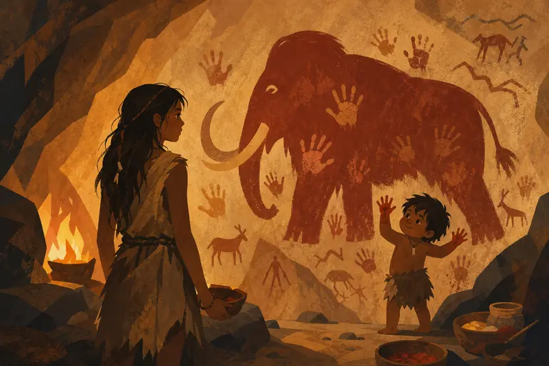 Cover illustration for The Mammoth and the Little Hands, A2 Spanish story