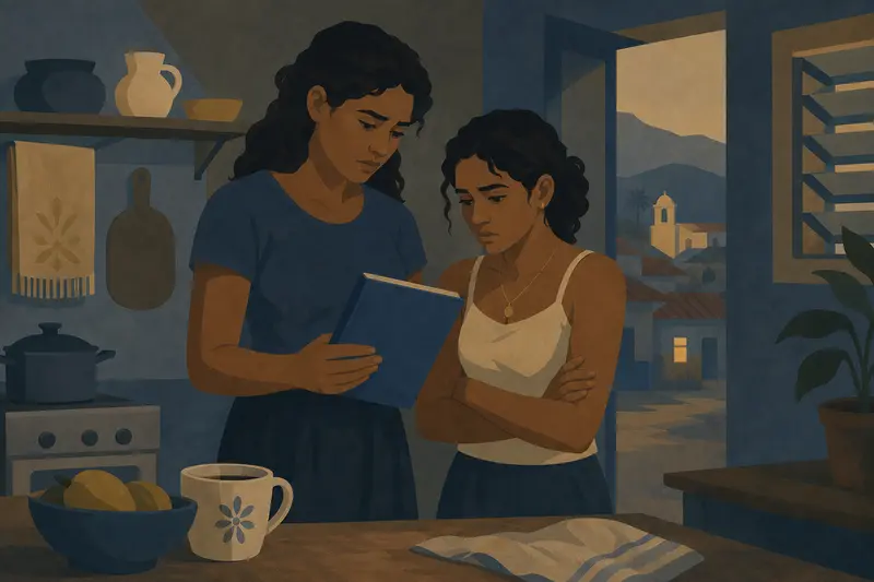 Cover illustration for The Blue Notebook, A2 Spanish story