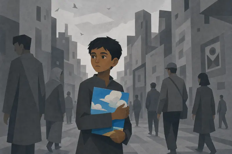 Cover illustration for The Boy and the Blue Sky, A1 Spanish story