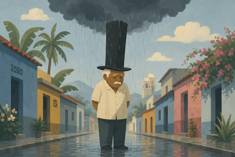 Cover illustration for The Hat That Rains, A0 Spanish story